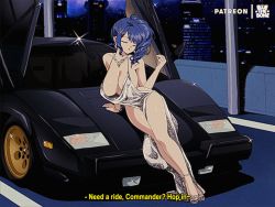 Rule 34 | 1980s (style), 1girl, animated, animated gif, artist name, azur lane, backless dress, backless outfit, blue hair, bluethebone, breasts, car, city, city lights, cleavage, cocktail dress, commentary, dress, english commentary, english text, evening gown, grey dress, hair ornament, halter dress, halterneck, headlight, huge breasts, huge filesize, lamborghini, lamborghini countach, looking at viewer, motor vehicle, night, oldschool, outdoors, retro artstyle, short hair, signature, smile, snapping fingers, solo, sparkle, st. louis (azur lane), st. louis (luxurious wheels) (azur lane), subtitled