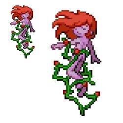 Rule 34 | 1girl, akai (ugokashitari), aliasing, lowres, monster girl, pixel art, plant, plant girl, red hair, simple background, solo, vines, white background