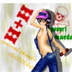 Rule 34 | 00s, 1girl, ass, black hair, bleach, breasts, butt crack, graffiti, hair between eyes, hat, kuchiki rukia, medium breasts, naked overalls, overalls, sideboob, small breasts, solo, tomboy