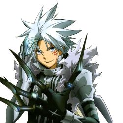 Rule 34 | 1boy, allen walker, close-up, d.gray-man, highres, mask, simple background, smile, solo, white hair