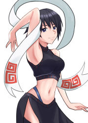 Rule 34 | 1girl, absurdres, artist request, bare arms, bare shoulders, black hair, breasts, crop top, highleg, highleg panties, highres, houshin engi, large breasts, leg tattoo, looking at viewer, midriff, navel, ou kijin, panties, pelvic curtain, shawl, short hair, simple background, sketch, solo, tattoo, thong, underwear, white background