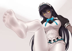Rule 34 | 1girl, absurdres, black hair, blue archive, blush, breasts, cameltoe, cleft of venus, dark skin, feet, highres, karin (blue archive), long hair, maid, oirin, pantyhose, soles, toes, white pantyhose, yellow eyes