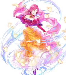 Rule 34 | 1girl, ahoge, bare shoulders, bug, butterfly, closed eyes, detached collar, dress, ethlyn (fire emblem), female focus, fire emblem, fire emblem: genealogy of the holy war, fire emblem heroes, full body, highres, insect, kaya8, long dress, long hair, nintendo, official art, pink hair, purple footwear, sidelocks, solo, strapless, strapless dress, transparent background, white legwear
