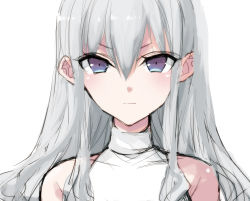 Rule 34 | 1girl, bad id, bad pixiv id, bare shoulders, blue eyes, blush, drill hair, ears visible through hair, grey hair, hair between eyes, highres, long hair, looking at viewer, misteor, original, simple background, sketch, solo, white background, white footwear