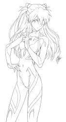 Rule 34 | 1girl, bodysuit, breasts, evangelion: 3.0 you can (not) redo, eyepatch, greyscale, hair over one eye, hand on own hip, highres, interface headset, long hair, marco albiero, medium breasts, monochrome, neon genesis evangelion, plugsuit, rebuild of evangelion, signature, sketch, skin tight, white background