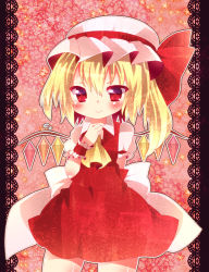 Rule 34 | 1girl, abandon ranka, ascot, bad id, bad pixiv id, blush, female focus, flandre scarlet, hand on own chest, hat, red eyes, side ponytail, smile, solo, embodiment of scarlet devil, touhou, wings