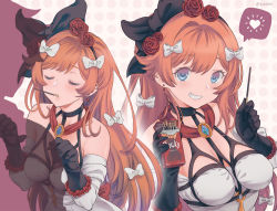 Rule 34 | 1girl, alternate costume, black bow, black gloves, bow, clarisse (granblue fantasy), clarisse (soleil blanc) (granblue fantasy), dress, food, food in mouth, gloves, gran (granblue fantasy), granblue fantasy, hair bow, heart, long hair, pocky, pocky day, red hair, shadow, vinhnyu, white bow, white dress