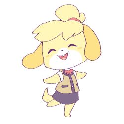Rule 34 | 1girl, :&gt;, animal crossing, animal ears, animated, animated gif, chibi, dancing, dog ears, dog girl, dog tail, furry, furry female, happy, isabelle (animal crossing), jumping, looking at viewer, lyn mametchi, nintendo, simple background, smile, solo, spinning, tail, topknot