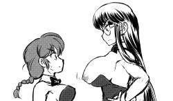 Rule 34 | 2girls, breasts, breasts out, genderswap, genderswap (mtf), glasses, height difference, large breasts, marimo (yousei ranbu), monochrome, mousse (ranma 1/2), multiple girls, nipple slip, nipples, ranma-chan, ranma 1/2, tagme, tall girl, wardrobe malfunction