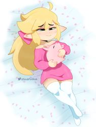 Rule 34 | 1boy, absurdres, animal, bed, boots, crossdressing, highres, link, nintendo, petals, pig, pink sweater, pointy ears, ponytail, ribbon, somescrub, sweater, the legend of zelda, thigh boots, thighhighs, toon link, trap