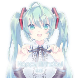 Rule 34 | 1girl, ahoge, bad id, bad pixiv id, dated, green eyes, green hair, happy birthday, hatsune miku, long hair, matching hair/eyes, open mouth, shito (ash shito), solo, twintails, vocaloid