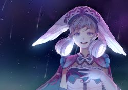 Rule 34 | 1girl, adirosa, cape, hand on own chest, hat, head wings, looking at viewer, melia antiqua, night, night sky, nintendo, outdoors, shooting star, silver hair, sky, solo, star (sky), starry sky, wings, xenoblade chronicles (series), xenoblade chronicles 1