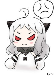 Rule 34 | &gt;:(, 10s, 1girl, absurdres, abyssal ship, ahoge, anger vein, angry, blush stickers, chibi, frown, highres, horns, kantai collection, long hair, looking at viewer, mittens, northern ocean princess, pale skin, ron (hengyep), silver hair, sketch, solo, spoken anger vein, v-shaped eyebrows
