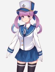 Rule 34 | 1girl, absurdres, aqua hair, beko (beco 1122), black thighhighs, blue bow, blue hat, blue ribbon, blue sailor collar, blue skirt, blunt bangs, bow, braid, collared shirt, colored inner hair, drill hair, gloves, grey background, hair bow, hat, highres, hololive, jacket, long hair, long sleeves, looking at viewer, minato aqua, multicolored hair, neck ribbon, pink eyes, pink hair, pleated skirt, ribbon, sailor collar, shirt, skirt, sleeve cuffs, smile, solo, thighhighs, twin drills, twintails, two-tone hair, virtual youtuber, white gloves, white jacket, zettai ryouiki