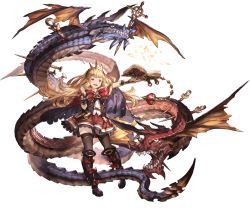 Rule 34 | 10s, 1girl, :d, bangle, black footwear, black thighhighs, blonde hair, blush, book, boots, bow, bracelet, bracer, cagliostro (granblue fantasy), dragon, full body, granblue fantasy, holding, holding book, jewelry, long hair, minaba hideo, nail, official art, open book, open mouth, ouroboros (granblue fantasy), purple eyes, red bow, red skirt, skirt, smile, sneer, solo, thighhighs, tiara, transparent background, vial, zettai ryouiki