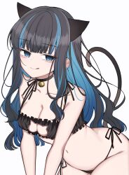 1girl animal_ears black_hair blue_hair breasts cat_cutout cat_ears cat_lingerie cleavage clothing_cutout colored_inner_hair fate/grand_order fate_(series) grey_eyes highres long_hair looking_at_viewer mati5572 meme_attire multicolored_hair navel revision smile solo tenochtitlan_(fate) tongue tongue_out two-tone_hair wavy_hair white_background