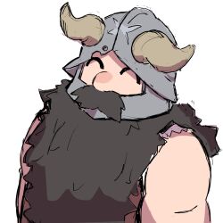 Rule 34 | 1boy, ^ ^, beard, closed eyes, dungeon meshi, dwarf, facial hair, facing ahead, fake horns, helmet, highres, horned helmet, horns, long beard, male focus, mustache, peperomi b, senshi (dungeon meshi), solo, textless version, thick mustache, toned, toned male, unfinished, upper body, very long beard, white background