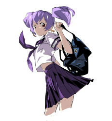Rule 34 | 00s, 1girl, chiko, cropped legs, earrings, jewelry, magomago, multicolored hair, purple hair, red eyes, school uniform, short twintails, skirt, solo, top wo nerae 2!, twintails, two-tone hair, tycho science