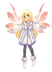 Rule 34 | 00s, 1girl, akamomo, bad id, bad pixiv id, blonde hair, blue eyes, boots, choker, colette brunel, female focus, full body, jewelry, long hair, pantyhose, simple background, solo, standing, tales of (series), tales of symphonia, white background, wings