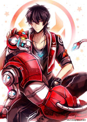 Rule 34 | 1boy, aka-jishi, aku-usagi, black hair, cross-laced footwear, glowing, glowing eyes, hyakujuu-ou golion, jacket, jewelry, keith (voltron), looking at another, male focus, necklace, open clothes, open jacket, robot, star (symbol), voltron: legendary defender, voltron (series)