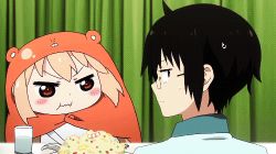 Rule 34 | &gt; &lt;, 10s, animated, animated gif, bed, chibi, dinner, doma taihei, doma umaru, closed eyes, glasses, hamster costume, himouto! umaru-chan, lowres, siblings