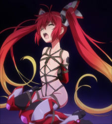 Rule 34 | 1girl, bdsm, bondage, bound, bow, flat chest, hair bow, highres, kneeling, mitsuka souji, nipples, nude, nude filter, ore twintail ni narimasu, red eyes, red hair, rope, shibari, tailred, third-party edit, twintails