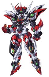 absurdres blue_eyes clenched_hand commentary english_commentary full_body highres looking_at_viewer mecha no_humans open_hands original pillar_buster red_hair robot science_fiction solo white_background