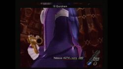 Rule 34 | animated, animated gif, bodysuit, bouncing breasts, breasts, gun, headgear, large breasts, lips, long hair, persephone (wild arms 5), purple hair, purple lips, red eyes, skin tight, weapon, wild arms, wild arms 5