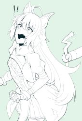 Rule 34 | 1girl, absurdres, ahoge, animal ears, atalanta (fate), boa (brianoa), breasts, cat ears, cat tail, fate/apocrypha, fate (series), gloves, highres, long hair, monochrome, open mouth, simple background, solo, surprised, tail, very long hair