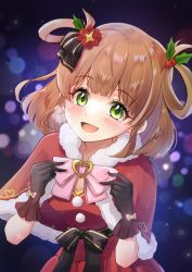 Rule 34 | 1girl, blush, green eyes, highres, merry christmas, open mouth, orange hair, princess connect!, rino (princess connect!)