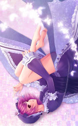 Rule 34 | 1girl, bad id, bad pixiv id, barefoot, bug, butterfly, dress, feet, female focus, fetal position, hat, insect, legs, lying, on side, ouka mai, pink hair, plantar flexion, red eyes, saigyouji yuyuko, short hair, solo, touhou