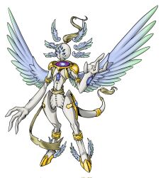 Rule 34 | biblically accurate angel, blonde hair, digimon, digimon (creature), highres, looking at viewer, original, solo, tail, wings