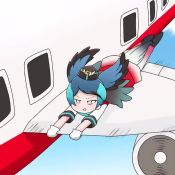Rule 34 | 1girl, aircraft, airplane, animated, annoyed, aqua hair, bird tail, black hair, blue hair, commentary, flying, gloves, hat, head wings, japari symbol, kemono friends, long hair, looping animation, multicolored hair, pantyhose, passenger pigeon (kemono friends), sky, solo, tail, taro (tontaro), turbine, video, white gloves, wind, wings