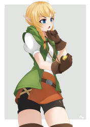 Rule 34 | 1girl, bad id, bad pixiv id, belt, bike shorts, bike shorts under skirt, blonde hair, blue eyes, boots, braid, compass, gloves, hand on own face, highres, hyrule warriors, jacket, linkle, long hair, nintendo, open mouth, pointy ears, prof (himyars), shirt, shorts, shorts under skirt, skirt, solo, the legend of zelda, thigh boots, thighhighs, twin braids, twintails, zettai ryouiki