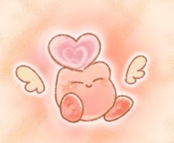 Rule 34 | blush, copy ability, detached wings, closed eyes, heart, holding, holding heart, kirby, kirby (series), mikan 38knight, nintendo, outline, pink theme, smile, solo, white outline, wings