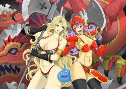 Rule 34 | 2girls, abs, amazon (dragon&#039;s crown), armor, artist request, axe, bikini armor, blue eyes, breasts, chunsoft, cleavage, crossover, dragon, dragon&#039;s crown, dragon quest, dragon quest iii, enix, gloves, helmet, long hair, multiple girls, muscular, muscular female, navel, purple hair, slime (dragon quest), soldier (dq3), square enix, vanillaware, weapon