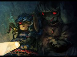 Rule 34 | animal ears, animalization, blue hair, detached ears, flashlight, furry, gradient background, inaba tewi, inaba tewi (bunny), koto inari, letterboxed, light, rabbit ears, red eyes, seiran (touhou), touhou