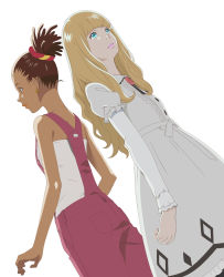 Rule 34 | 2girls, absurdres, blonde hair, carole &amp; tuesday, carole stanley, dark-skinned female, dark skin, earrings, highres, jewelry, multiple girls, official style, overalls, simple background, sleeveless, transparent background, tuesday simmons, tutiya11, white background
