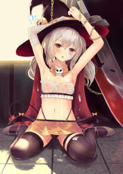 Rule 34 | 1girl, armpits, arms up, ayanami (azur lane), ayanami (witch in ambush) (azur lane), azur lane, bandages, bdsm, black panties, black thighhighs, blush, bondage, bound, breasts, cape, chain, chained, collarbone, commentary request, culter, cum, cum on body, cum on breasts, cum on clothes, cum on lower body, cum on upper body, demon tail, demon wings, hair between eyes, hat, hat ribbon, head tilt, highleg, highleg panties, highres, long hair, looking at viewer, midriff, miniskirt, navel, nipples, orange ribbon, orange skirt, panties, red eyes, ribbon, see-through, sidelocks, silver hair, sitting, skirt, small breasts, solo, string panties, sword, tail, thighhighs, thong, underwear, wariza, weapon, wings, witch hat