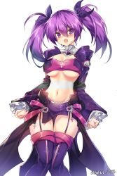 Rule 34 | 1girl, aisha landar, alternate breast size, artist name, bad id, bad pixiv id, bandeau, blush, boots, breasts, cleavage, clenched hands, commentary request, commission, cross, elsword, garter straps, hair between eyes, hair ribbon, highres, korean commentary, long hair, long sleeves, looking at viewer, maett, medium breasts, midriff, miniskirt, navel, open mouth, purple eyes, purple hair, purple ribbon, purple skirt, purple sleeves, revealing clothes, ribbon, short twintails, sidelocks, simple background, skirt, solo, standing, stomach, sweat, thigh boots, thigh gap, thighhighs, thighs, turtleneck, twintails, void princess (elsword), white background, wide sleeves