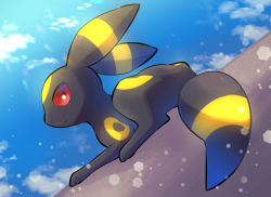 Rule 34 | closed mouth, commentary request, creature, creatures (company), full body, game freak, gen 2 pokemon, highres, looking at viewer, looking back, nintendo, no humans, nullma, pokemon, pokemon (creature), red eyes, solo, toes, umbreon