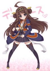 Rule 34 | 1girl, ahoge, blush, boots, brown hair, cosplay, cup, flag print, gradient background, hair ornament, hairband, hairclip, headgear, hood, hoodie, jacket, japanese clothes, kantai collection, kin-iro mosaic, kongou (kancolle), kujou karen, kujou karen (cosplay), kujou kazuya, landolt tamaki, long hair, looking at viewer, open clothes, open hoodie, personification, plate, smile, solo, teacup, thigh boots, thighhighs, touyama nao, union jack, voice actor connection, x hair ornament