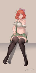 Rule 34 | 1girl, android, boots, bow, breasts, green eyes, high heel boots, high heels, highres, nail polish, no panties, penny polendina, pussy, red hair, rwby, shonomi, skirt, thigh boots, thighhighs, uncensored