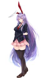 Rule 34 | 1girl, absurdres, animal ears, arms behind back, bespectacled, blazer, blouse, bobby socks, brown footwear, buttons, collared shirt, full body, glasses, highres, jacket, light purple hair, loafers, long hair, necktie, pink skirt, pleated skirt, purple hair, rabbit ears, red eyes, red necktie, reisen udongein inaba, shirt, shoes, skirt, smile, socks, solo, standing, tachi-e, tk31, touhou, transparent background, very long hair, white shirt