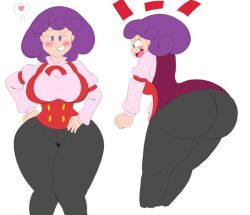 Rule 34 | 1girl, artist request, ass, breasts, burgundy (pokemon), creatures (company), game freak, nintendo, pokemon, pokemon (anime), pokemon bw (anime), purple eyes, purple hair, solo