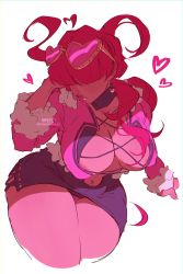 Rule 34 | 1girl, absurdres, areola slip, belly piercing, breasts, choker, earrings, highres, jacket, jewelry, large breasts, panties, red hair, shermie (kof), skirt, snk, sunglasses, the king of fighters, thick thighs, thighs, underwear