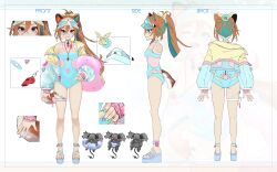 Rule 34 | 1girl, absurdres, animal ears, aqua hair, bandaid, brown hair, clothing cutout, colored inner hair, dog ears, dog girl, green eyes, hair ornament, hair scrunchie, harutask, highres, jacket, lifeguard, mascot, miyoshino shiki, multicolored hair, multicolored nails, navel cutout, official alternate costume, official alternate hairstyle, paw print, ponytail, power symbol, prism project, prosthetic ear, scrunchie, second-party source, see-through, see-through sleeves, see-through swimsuit, streaked hair, swimsuit, thigh strap, virtual youtuber, whistle