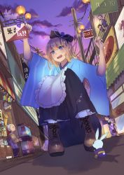 Rule 34 | 1boy, 5girls, alice (alice in wonderland), alice in wonderland, black bow, black hakama, blonde hair, blue eyes, blue kimono, blue nails, boots, bow, cane, cat, cheshire cat (alice in wonderland), child, cross-laced footwear, gashapon, gashapon machine, giant, giantess, grey hair, hair bow, hakama, hakama skirt, hat, highres, japanese clothes, kimono, lace-up boots, long hair, multiple girls, nail polish, old, old woman, open mouth, pocket watch, power lines, punya, rabbit, sitting, skirt, utility pole, vending machine, watch, white rabbit (alice in wonderland), wide sleeves, wrinkled skin
