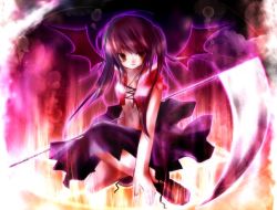 Rule 34 | demon, demon girl, dress, ichiyou moka, purple hair, purple theme, red eyes, scythe, skirt, solo, twintails, wings