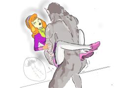Rule 34 | 1boy, 1girl, against wall, blush, cum, cum in pussy, daphne ann blake, daphne blake, ejaculation, ejaculation under clothes, grabbing, hetero, leg lock, missionary, moaning, scooby-doo, sex, suspended congress, unfinished